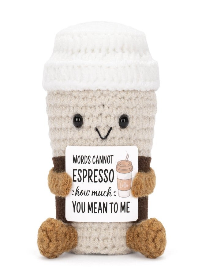 A AIFAMY Funny Positive Coffee, Emotional Crochet Doll, Cute Crochet Potato Partner Toy with Positive Card Cheer Up Funny Gag Gifts for Best Friend Birthday Women Teacher Fall（Coffee - Image 1